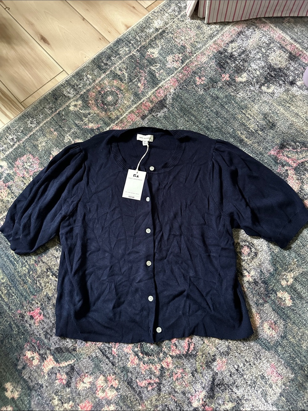 Free Assembly Short Sleeve Button Cardigan - Navy NWT XXL Cutesy Chic Formal